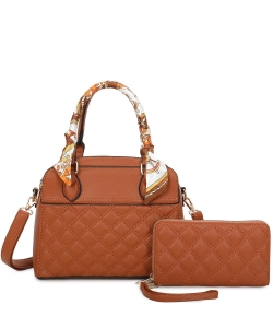 Quilted Scarf Top Handle 2-in-1 Satchel LF471S2 BROWN